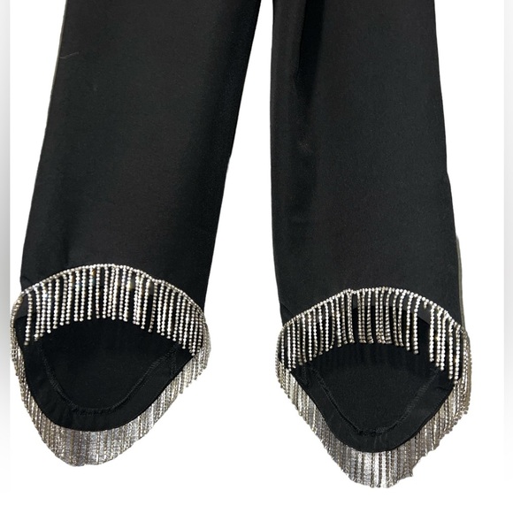 Gracia Rhinestone Fringed Detail Hemmed Cropped Trousers - Picture 3 of 7